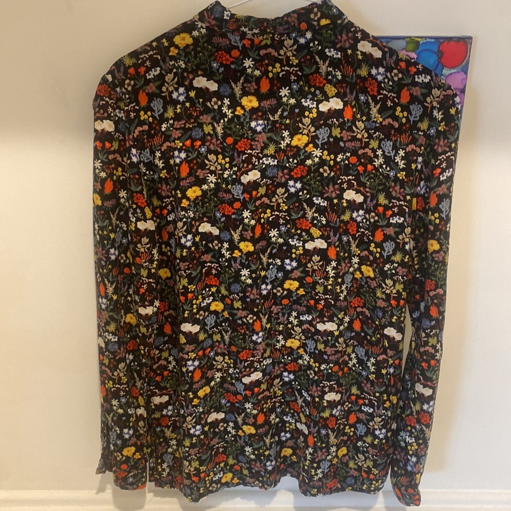 Zara | Women's Black Multicolor Floral Button Front Shirt - Size XS